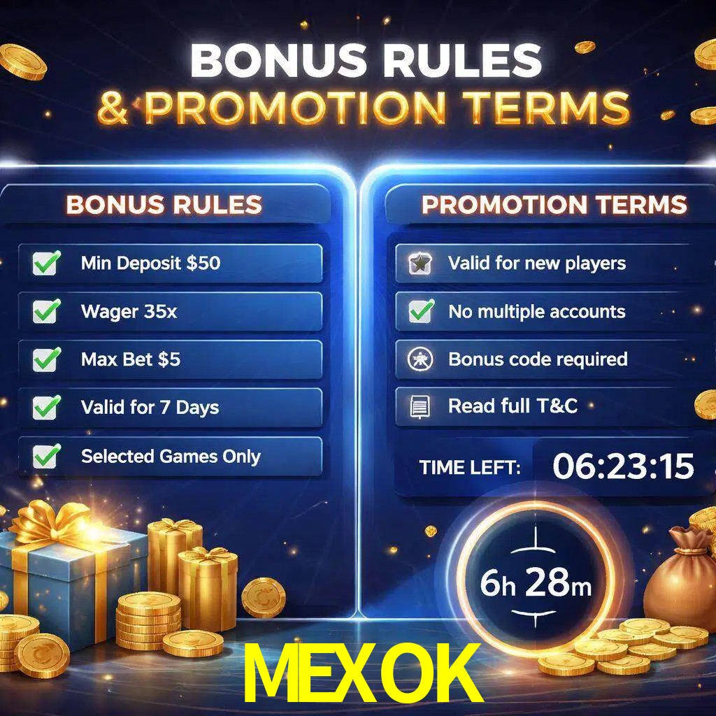 Reglas de promoción MEXOK y condiciones de bonos explicadas visualmente