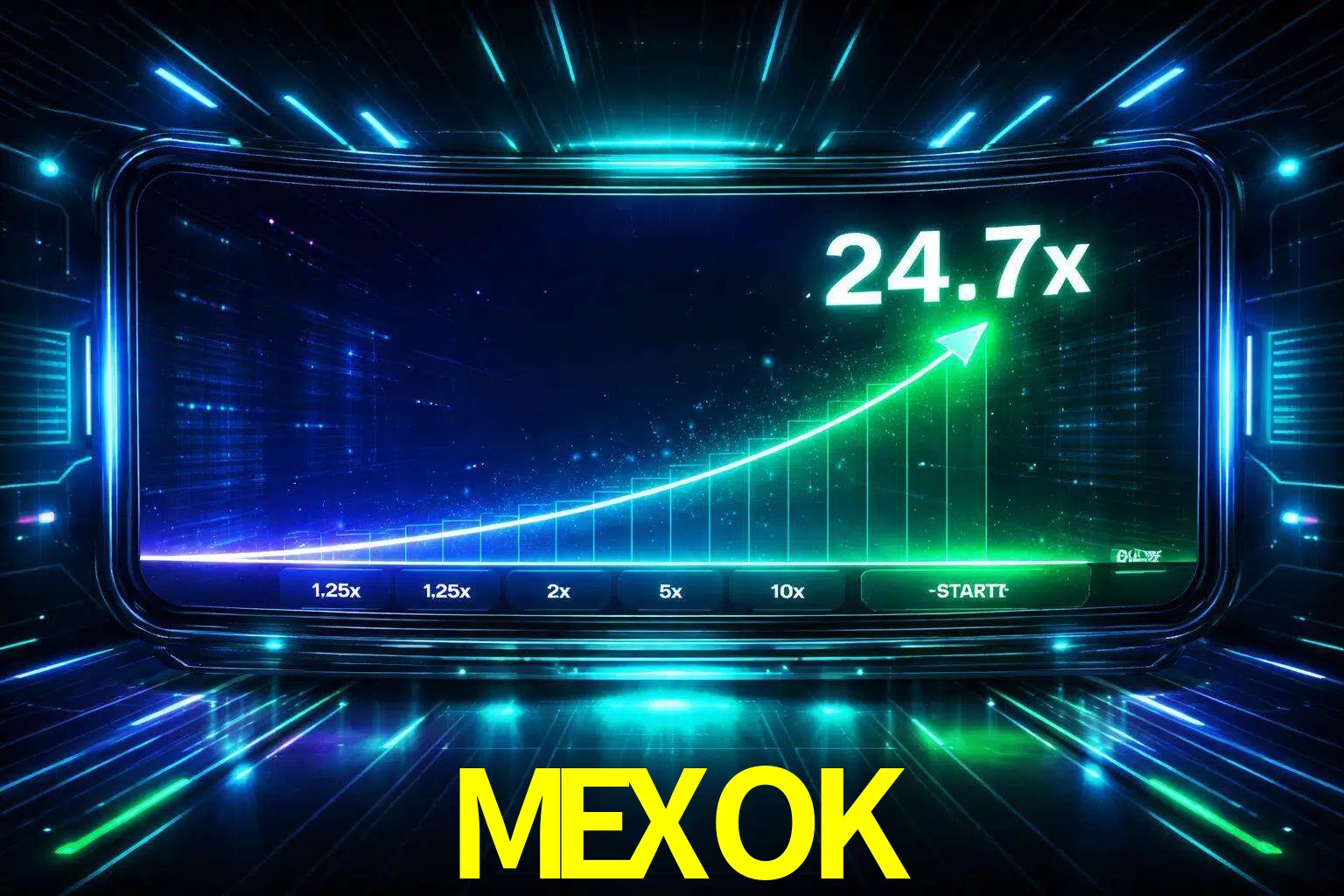 Una pantalla moderna de juego estilo crash con multiplicadores ascendentes, visuales de neón y una interfaz intensa enfocada en la acción.